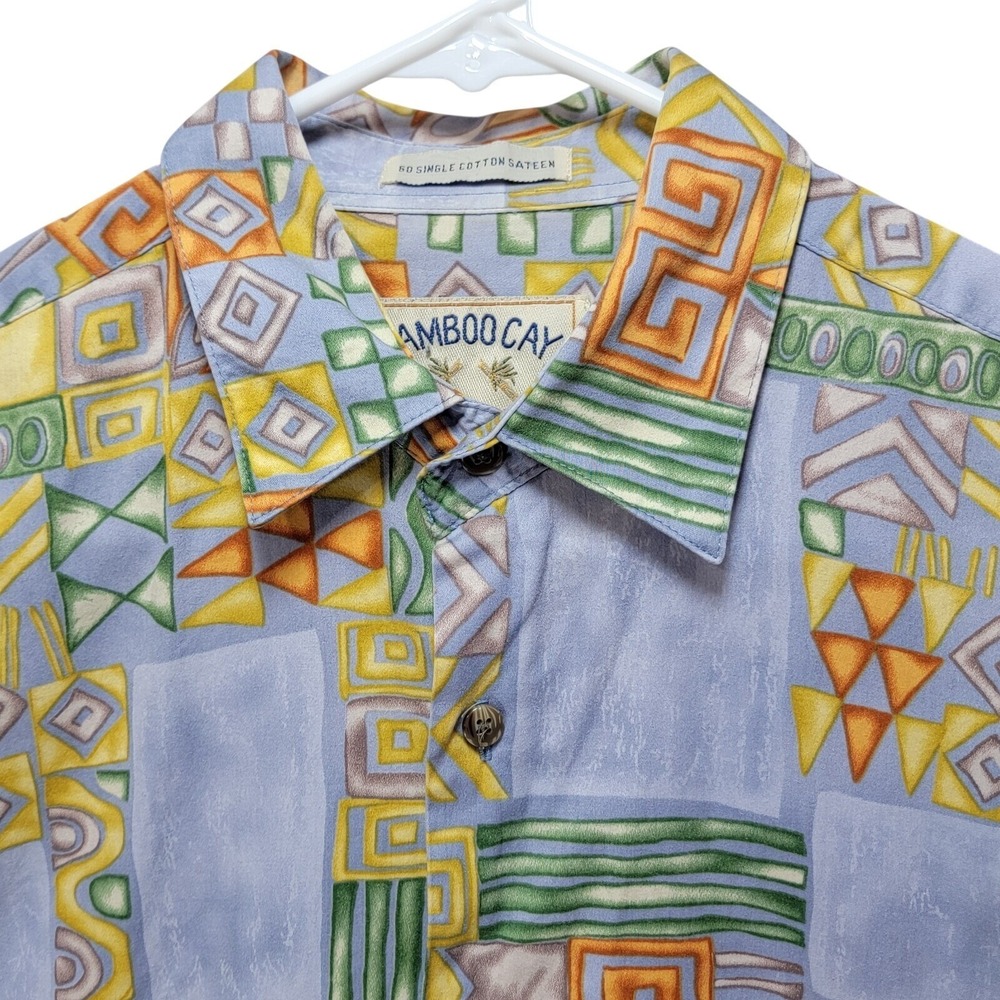 Bamboo Cay Hawaiian Shirt Mens M Multicolor Camp Shirt Geometric Tribal Aztec